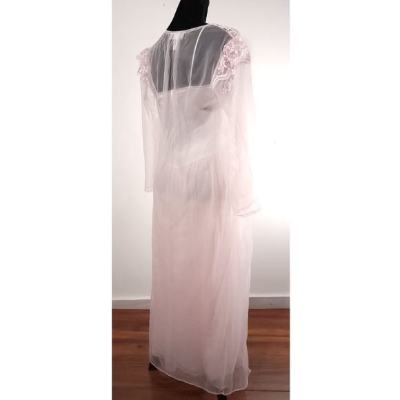 Vintage Beth Michaels Satin Nightgown with Sheer Robe Pink Sz Small - Picture 4 of 10
